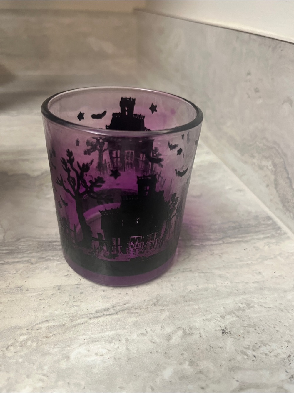 Halloween Haunted House Purple Glass Votive Candle Holder - Picture 3 of 4